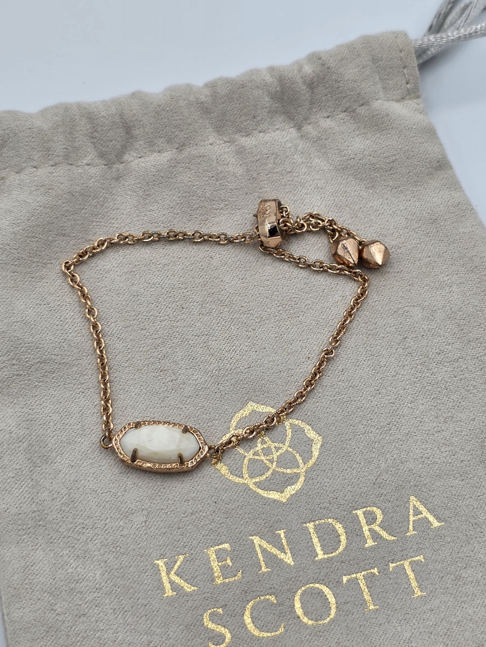 Kendra Scott Elaina Adjustable Bracelet Rose Gold Ivory Mother‎ of Pearl Stone